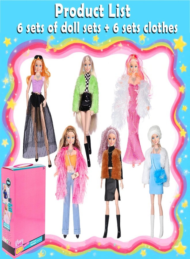 ebuddy 6 Pack 11.5 Inch Fashion Dolls Set - 6 Stylish White Skin Dolls with Unique Outfits & Accessories - Image 2